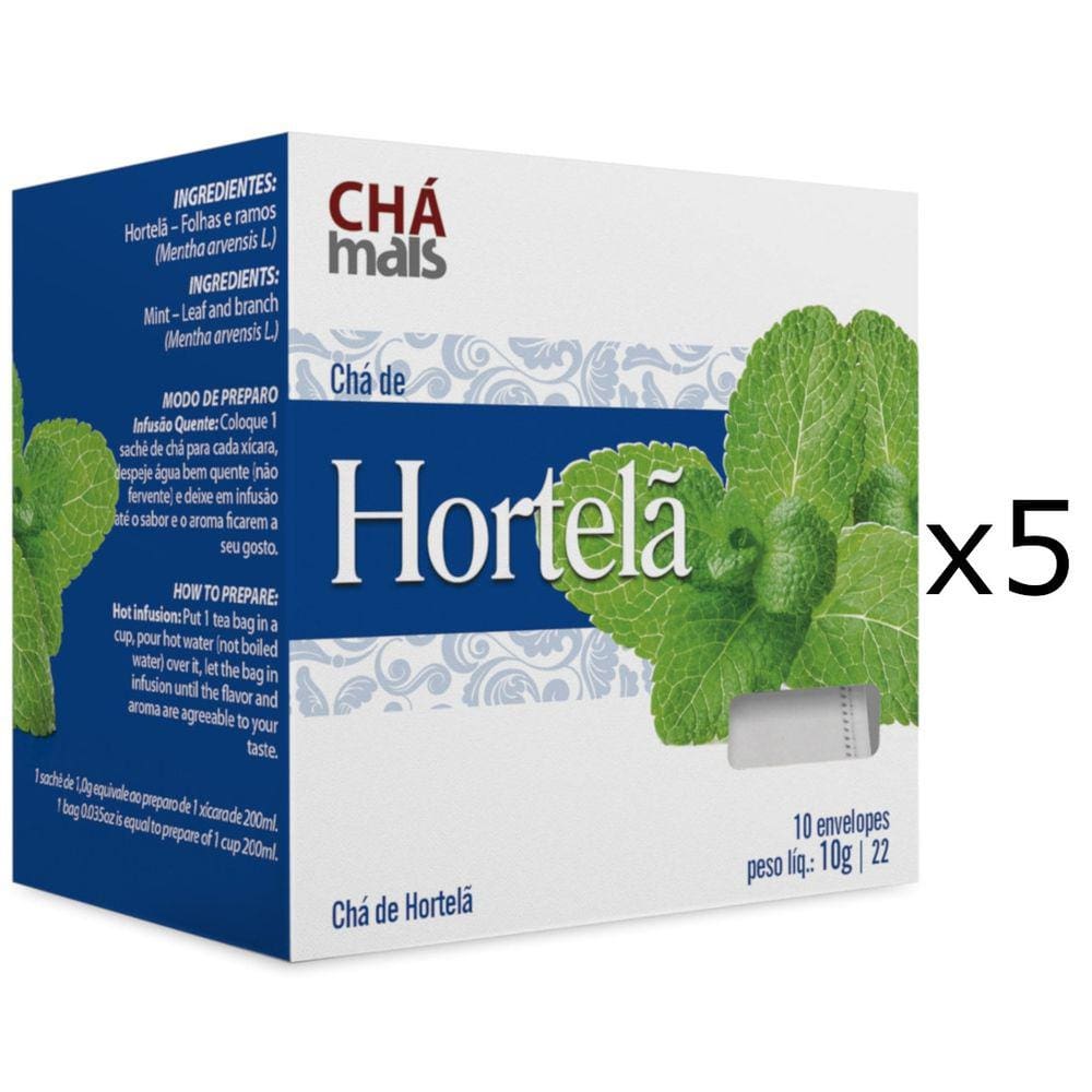 Chá de Hortelã Kit com 5 Caixas de 10 Sachês cada