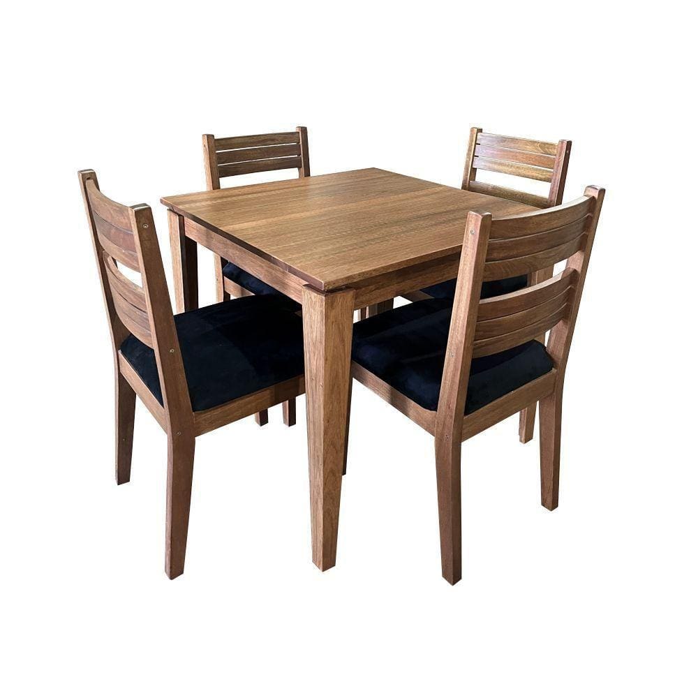 Conjunto De Mesa Madeira Maciça Itália Sala Cozinha Com 4 Cadeiras Estofadas Preta 90x90cm Marrom