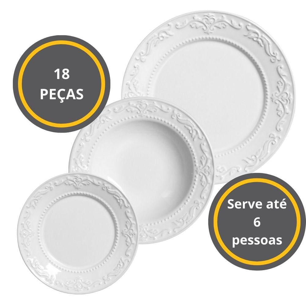 Jogo Aparelho Jantar Acanthus Branco Porto Brasil Kit 18 Pçs