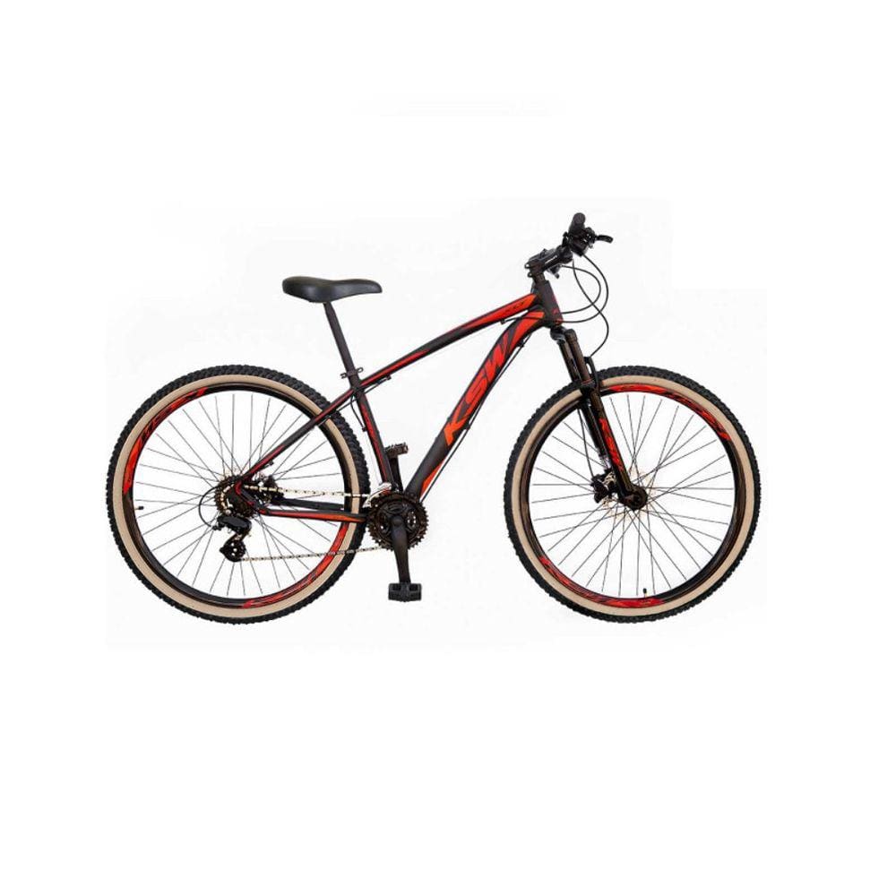 Bicicleta Aro 29 Ksw Xlt 24v Freio a Disco Garfo Com Suspensão Mtb 29 Alumínio Pneu com Faixa Bege - Preto\Vermelho\Laranja