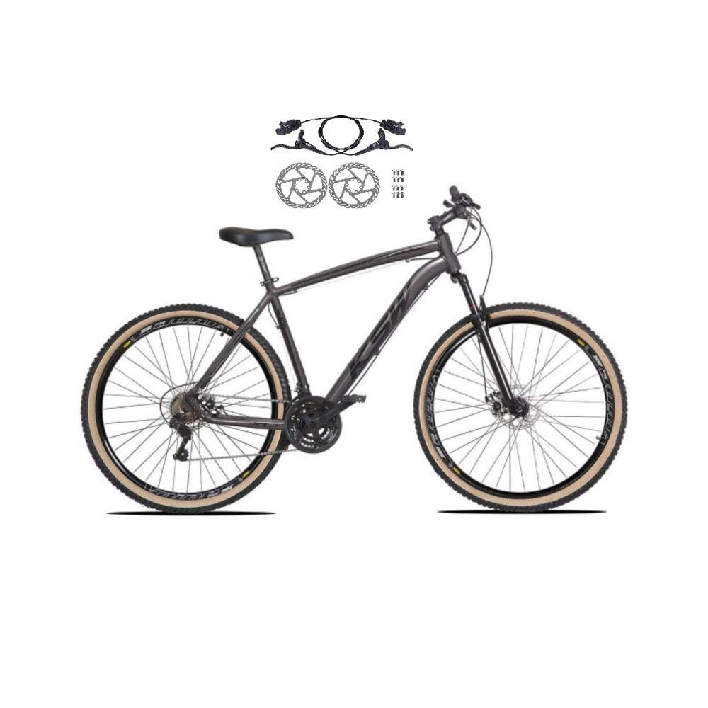 Bicicleta Aro 29 Ksw Xlt 24v Freios a Disco Hidráulicos Garfo Suspensão Pneu com Faixa Bege - Grafite