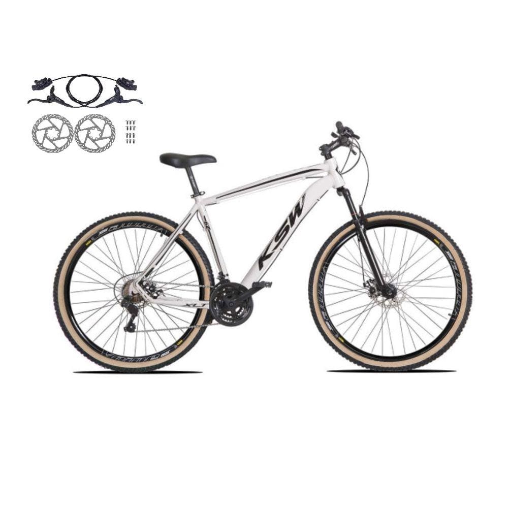 Bicicleta Aro 29 Ksw Xlt 24v Freios a Disco Hidráulicos Garfo Suspensão Pneu com Faixa Bege - Branco
