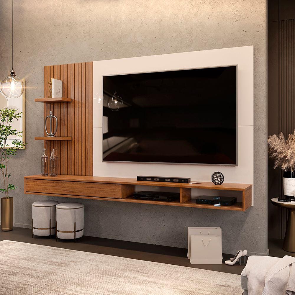 Painel para TV até 60 Polegadas 01 Porta Bento Freijó Off White DJ Móveis