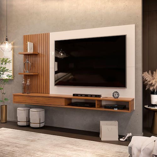 imagem-Painel para TV até 60 Polegadas 01 Porta Bento Freijó Off White DJ Móveis  - Marrom