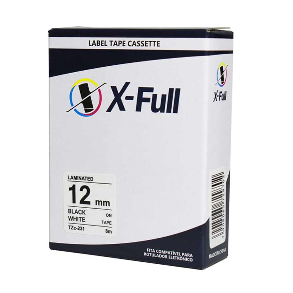Fita Compatível Brother Tze 231 Branca Letra Preta 12mm