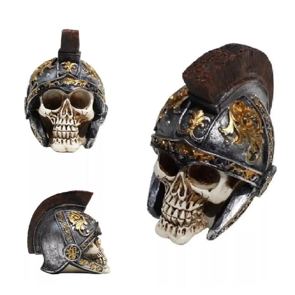 Estatueta Crânio Caveira Gladiador Resina Decoração