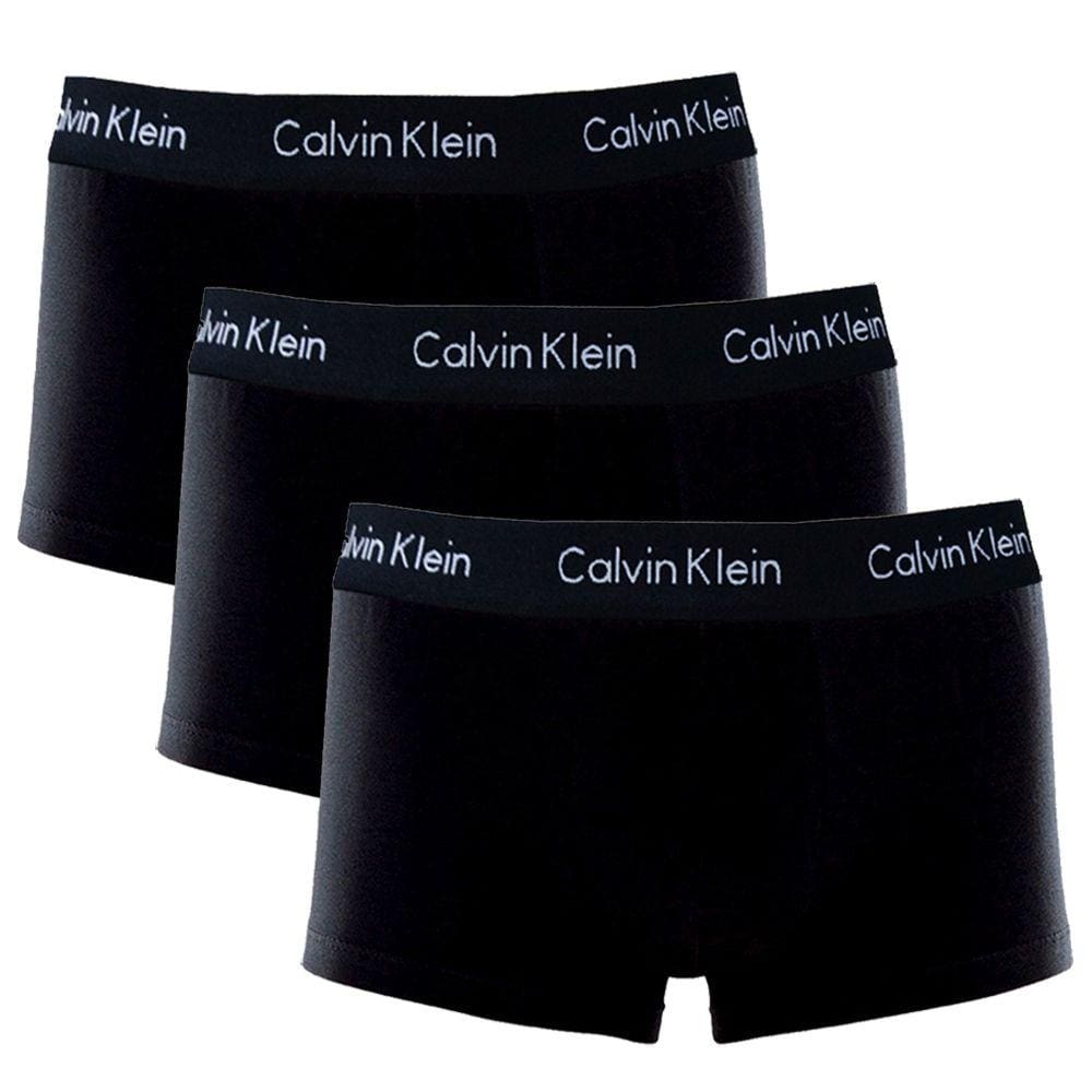 Kit C/ 3 Cuecas Calvin Klein Boxer Low Rise Trunk Preta Elástico Preto - U2664G