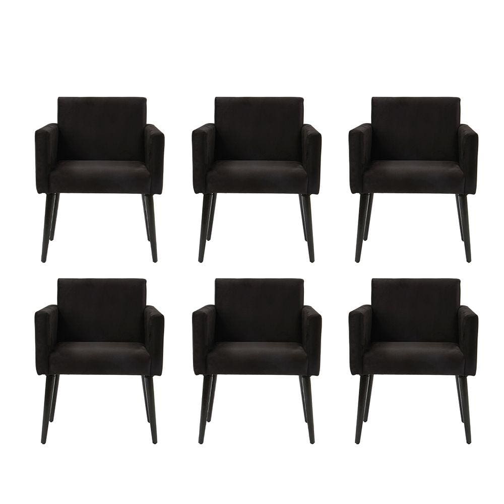 Kit 6 Poltronas Luca Tecido Suede Pé Palito Aberto - Preto