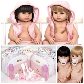 Bonecas Bebe Reborn Gêmeas Meninas Lindas Pagão Rosa Enxoval