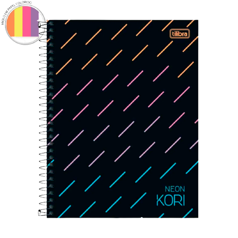 Caderno Colegial Neon Kori 80 folhas coloridas Tilibra