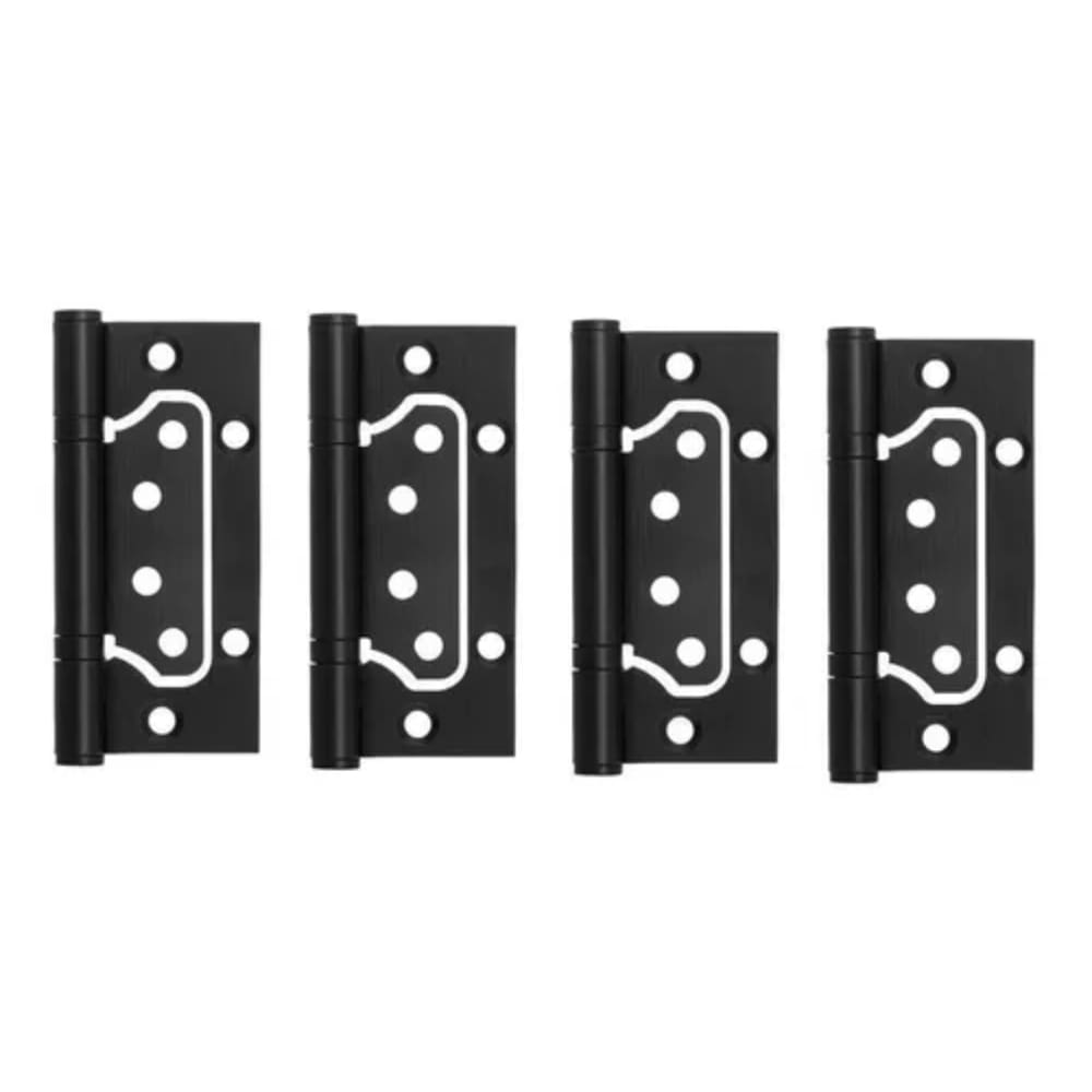 04 Dobradiça Porta Sobrepor Sem Rebaixo Inox 4`x3` Preta