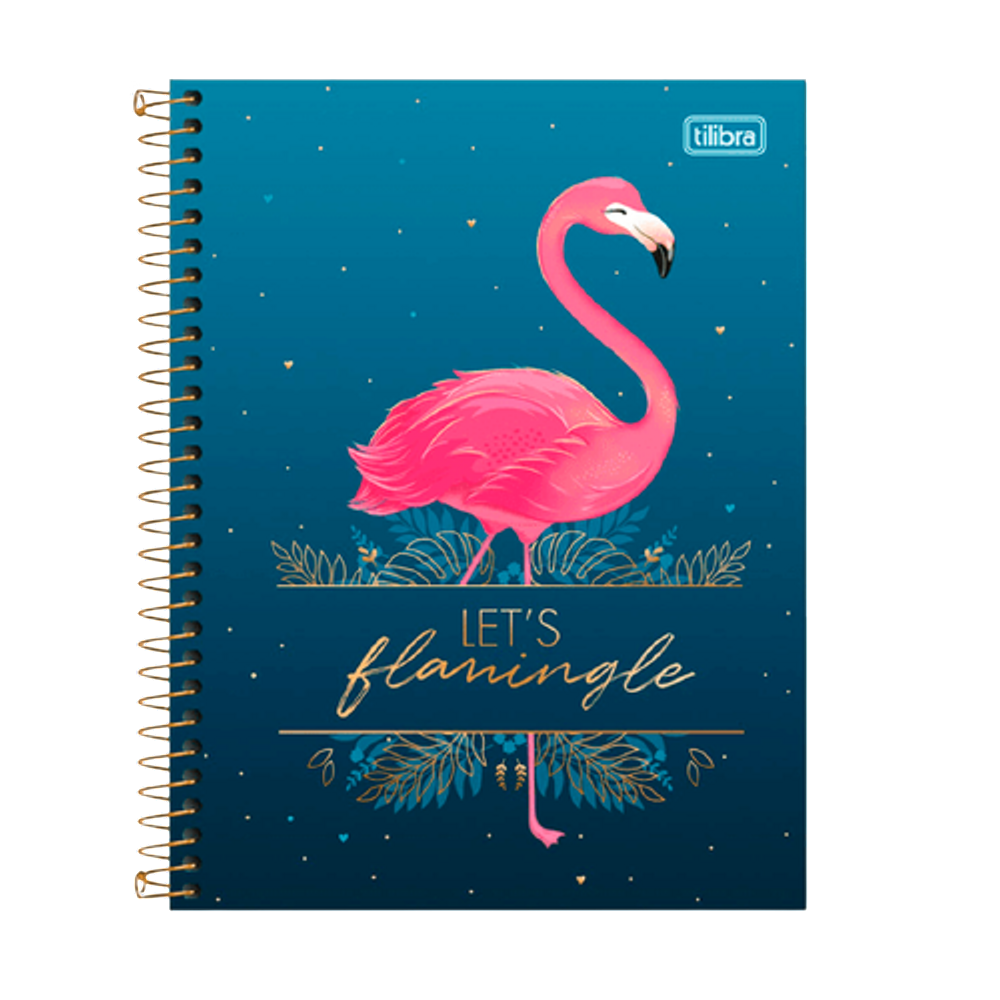 Caderno Colegial 1 matéria Tilibra Aloha flamingo brilho