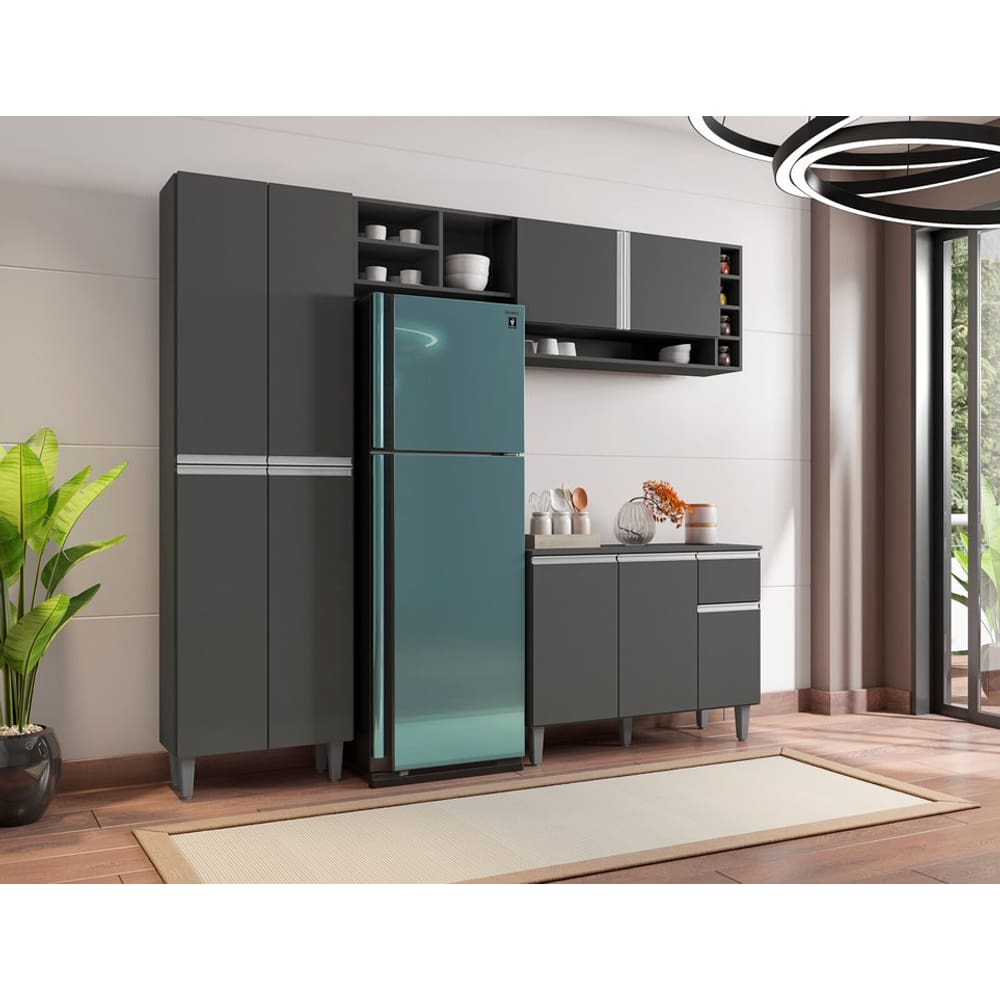 Cozinha Compacta Modulada 2,30m Vanessa com balcão Cor Cinza AJ