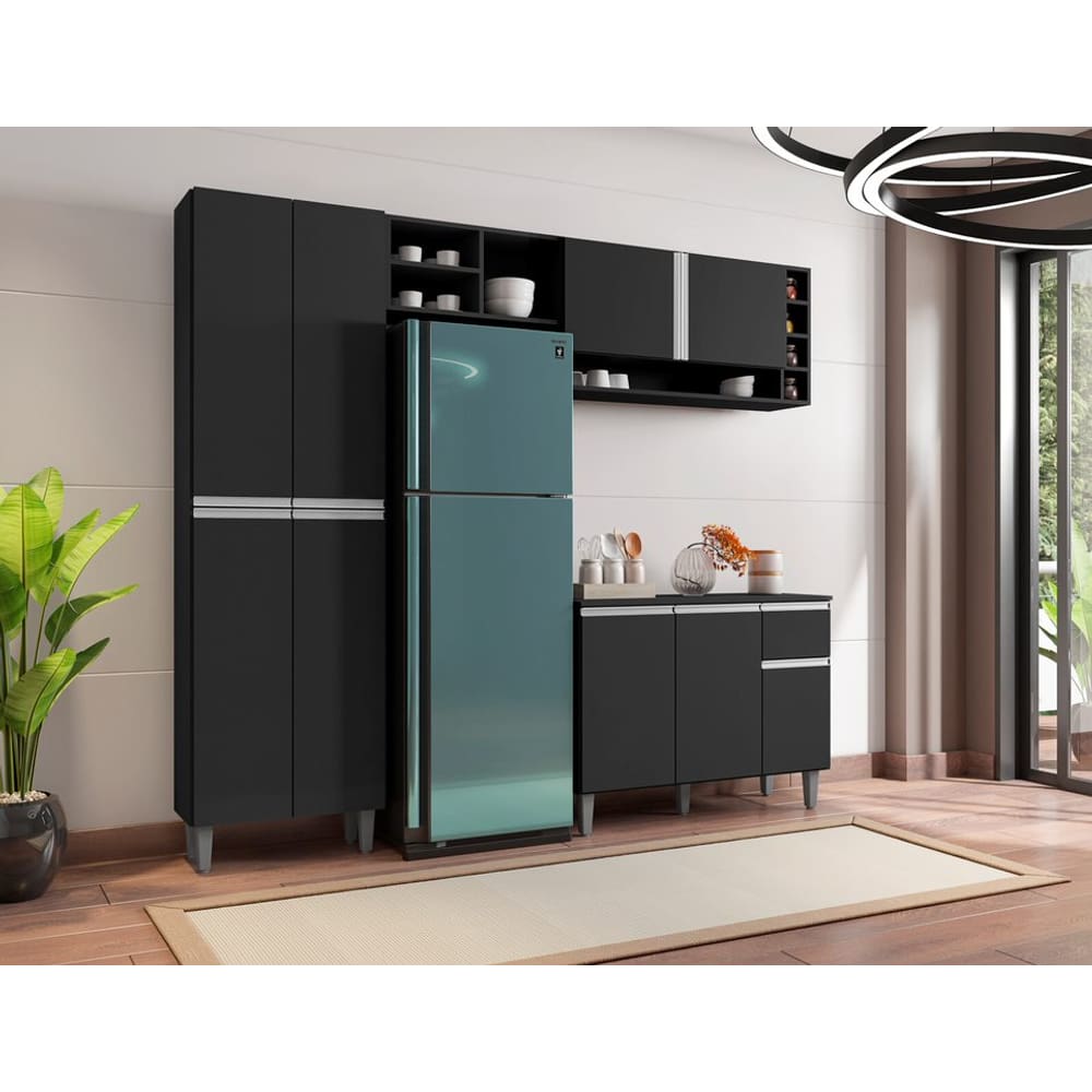 Cozinha Compacta Modulada 2,30m Vanessa com balcão Cor Preto AJ