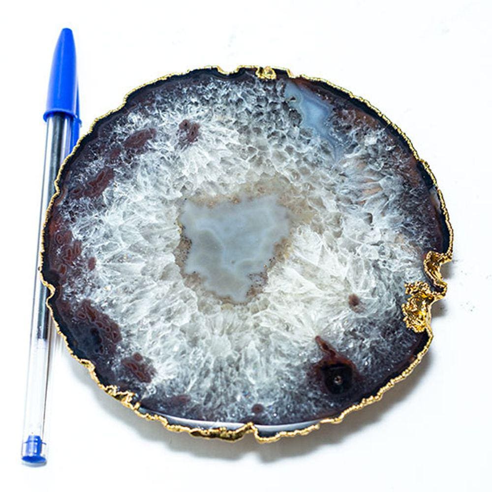 Bandeja Agata Natural Borda Dourada Petisqueira p Frios 12cm