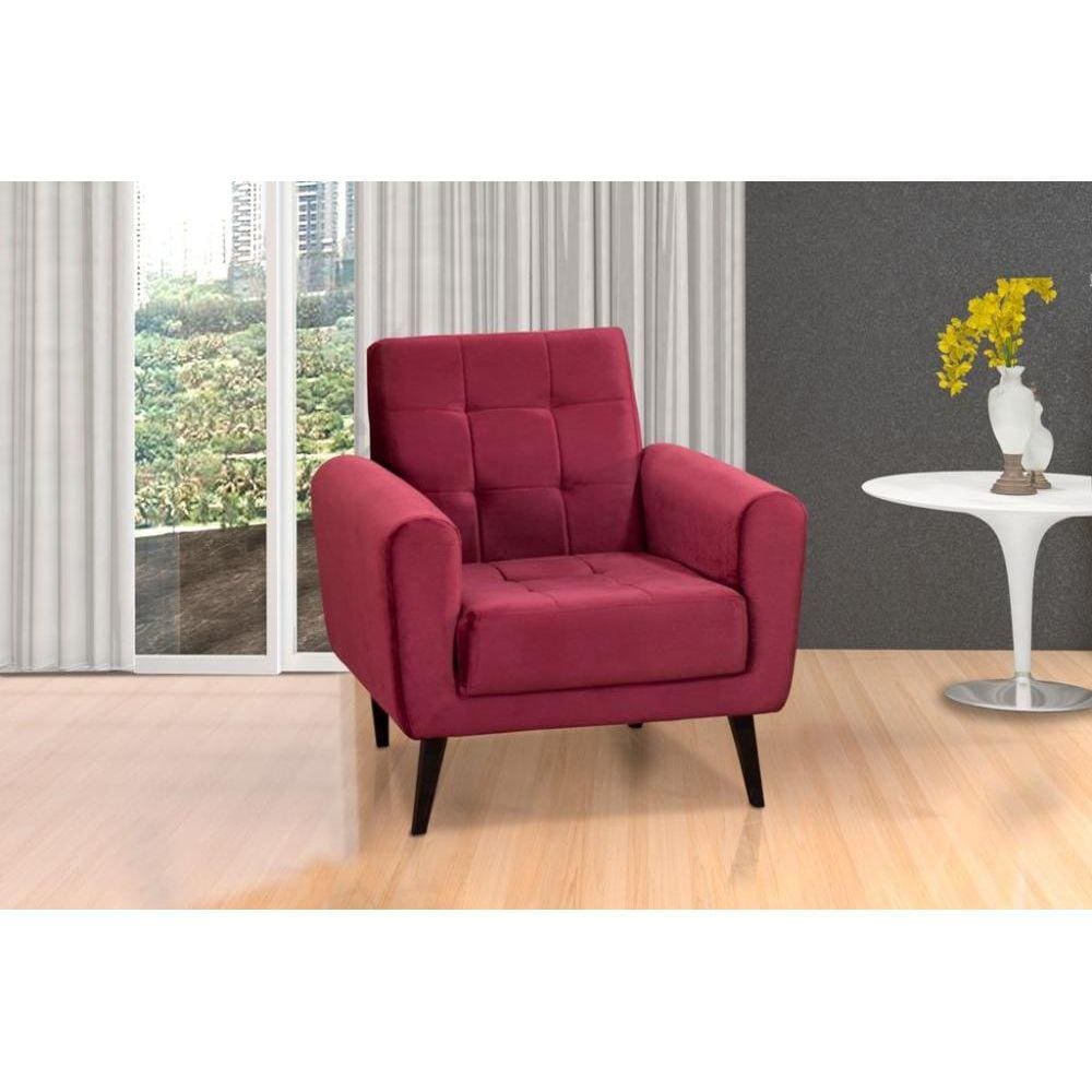 Poltrona Decorativa Pés de Madeira Livia - Veludo Vinho