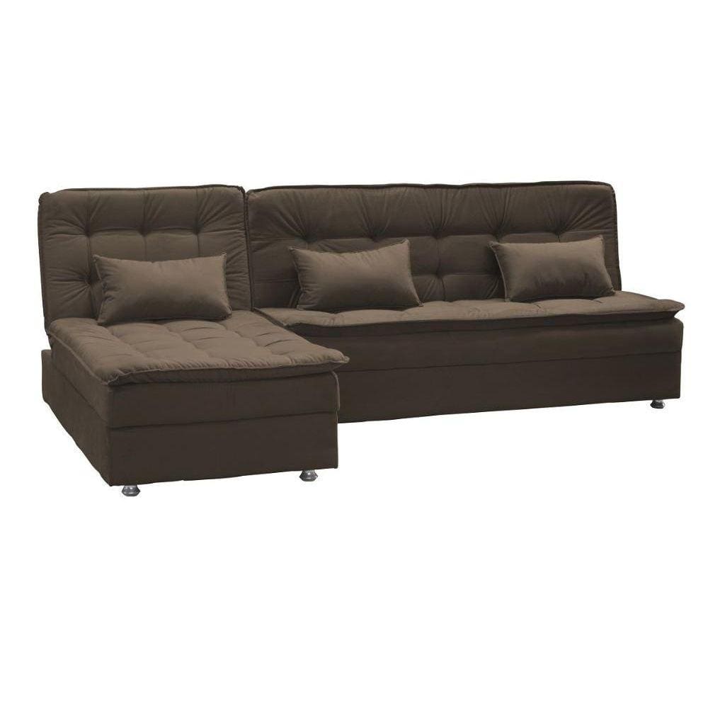 Sofá Cama Reclinável com Chaise Penelope - Veludo Marrom escuro