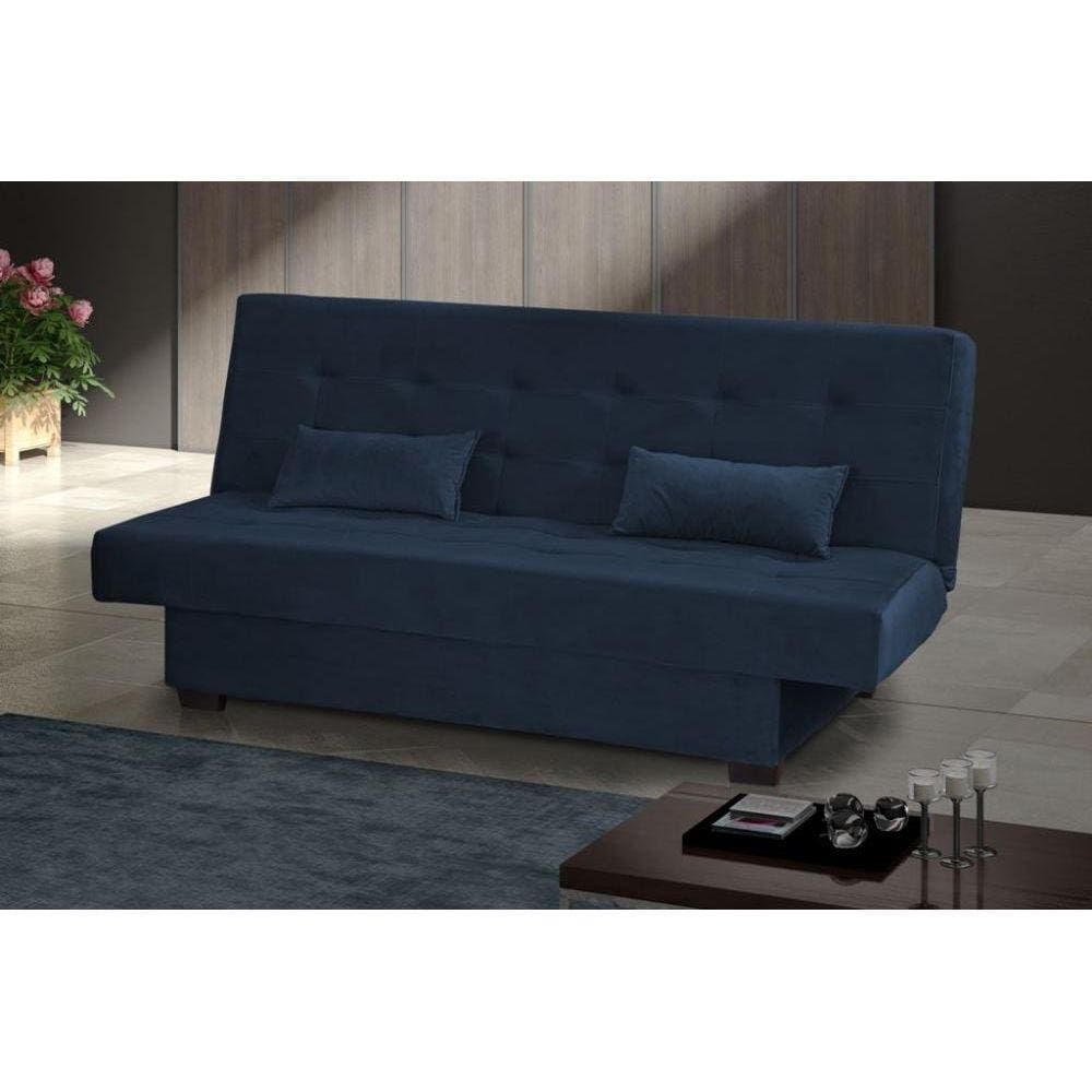 Sofá Cama Casal 3 Lugares Laila - Veludo Azul marinho