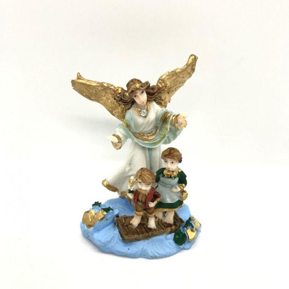 Imagem Anjo Da Guarda Verde Agua Escultura Resina 07 cm