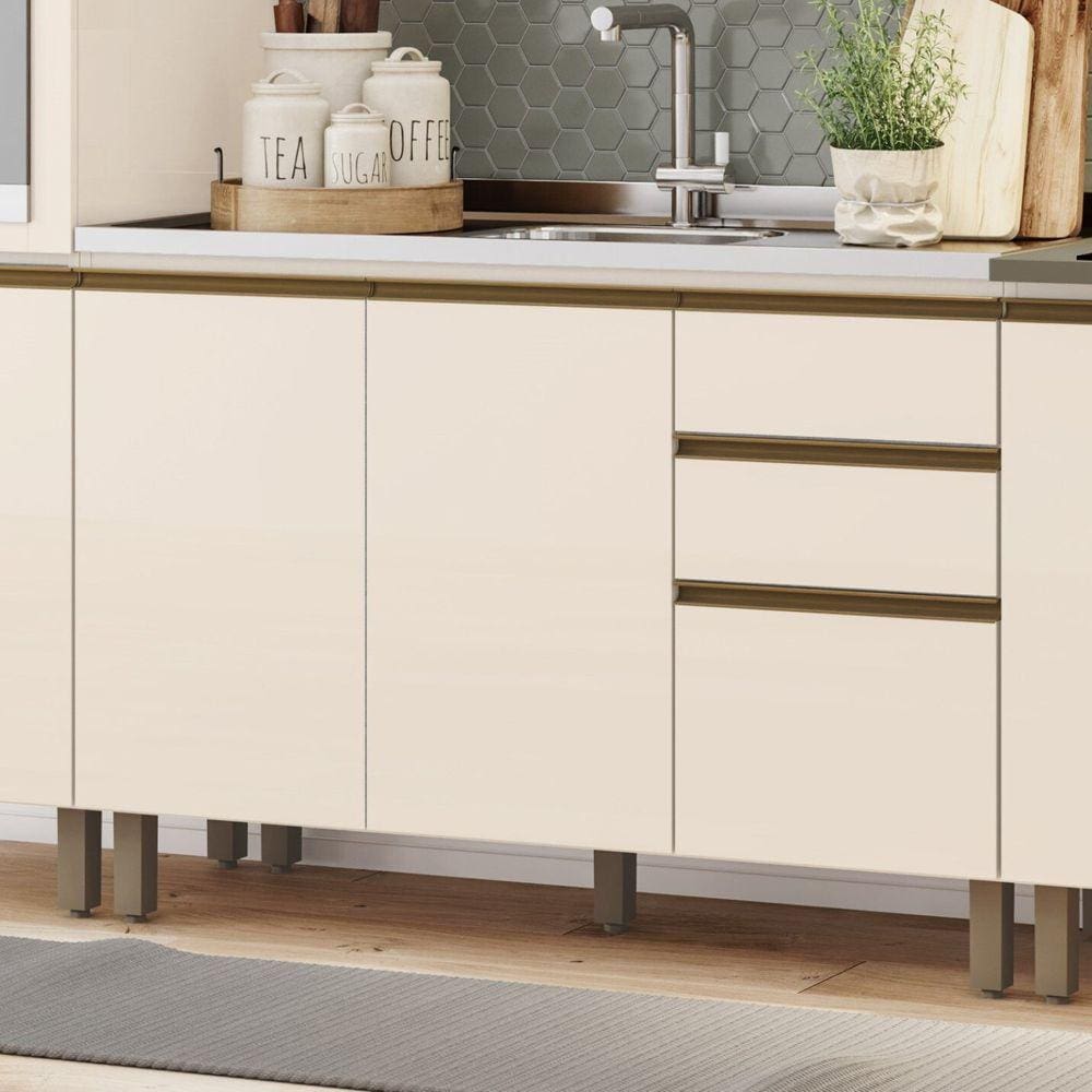 Balcão Pia 2 Gavetas 3 Portas 120cm Connect Off White