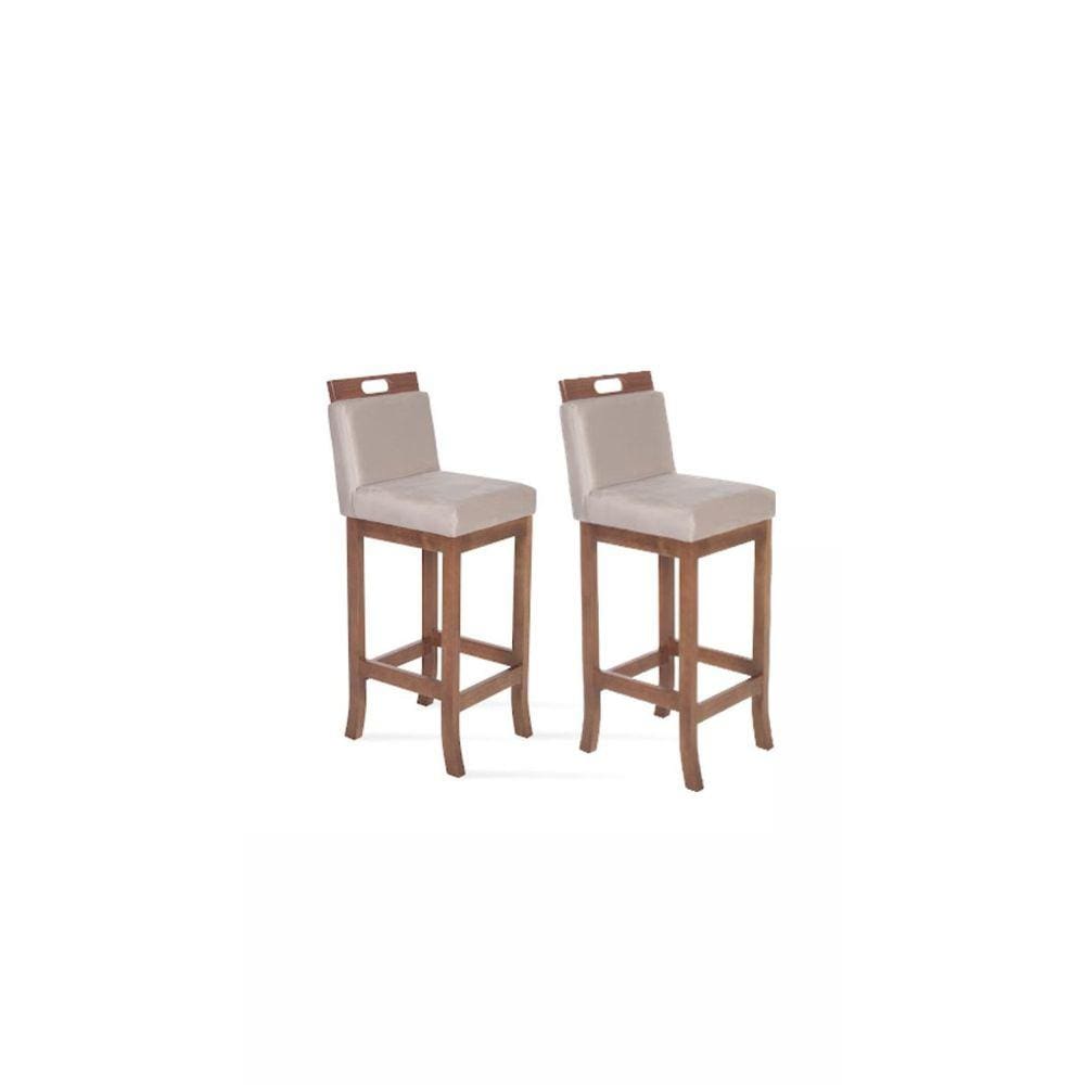 Kit 2 Banquetas Altas em Madeira Maciça Florença Pinhão