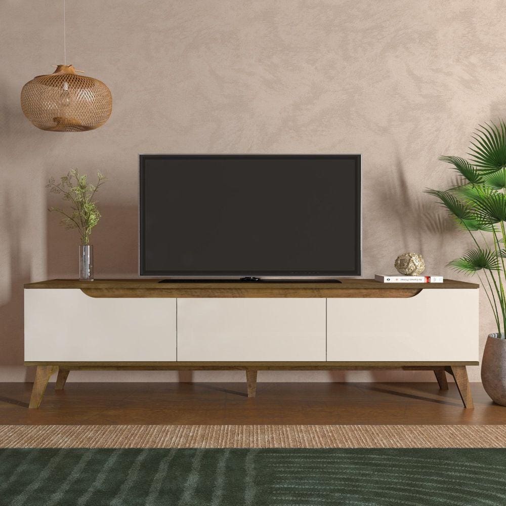 Rack para TV até 75 Polegadas 180cm 2 Portas 1 Gaveta Liverpool Yescasa Off White/Pinho