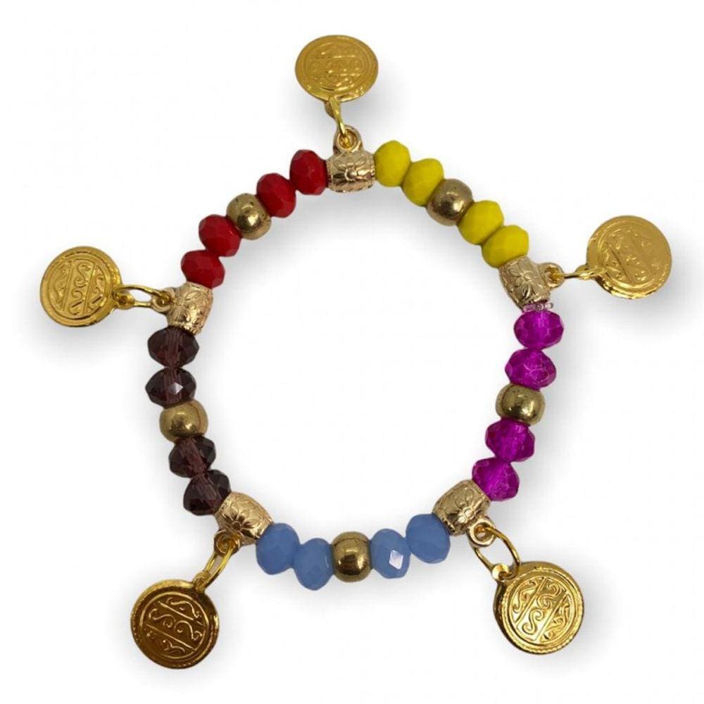 Pulseira Cigana Azul Escuro Cristal e Silicone Com Moedas