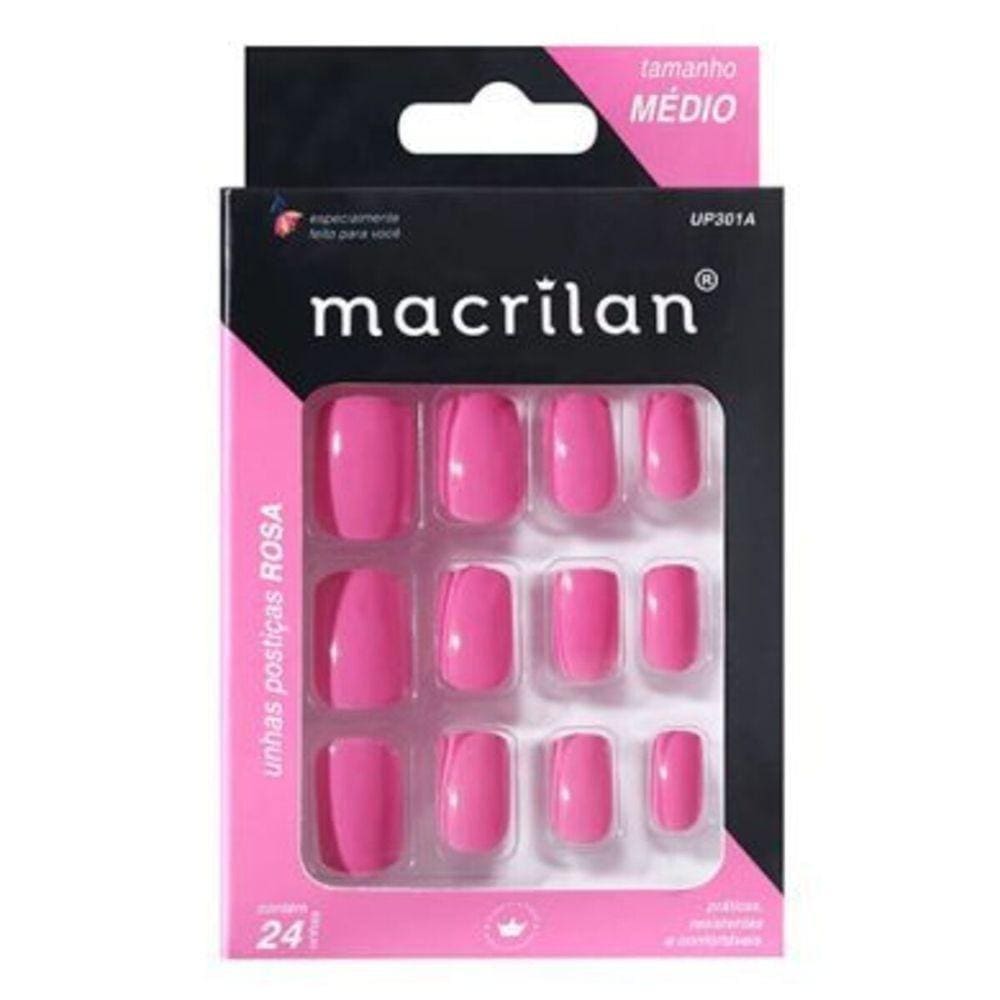 Macrilan Unhas Postiças Tamanho Médio Rosa Up301A (24 Unidades)