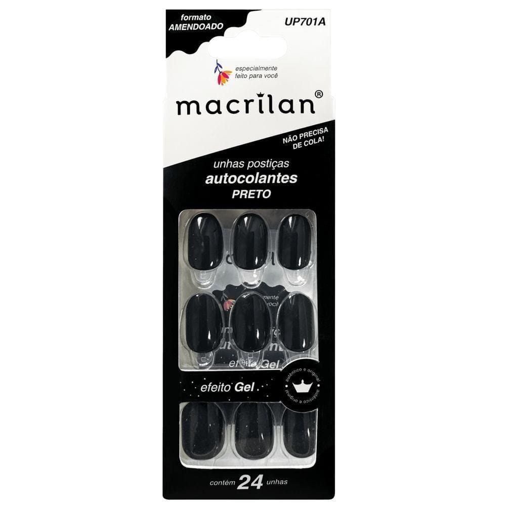 Macrilan Unhas Postiças Autocolantes Efeito Gel Preto Up701Aa (24 Unidades)