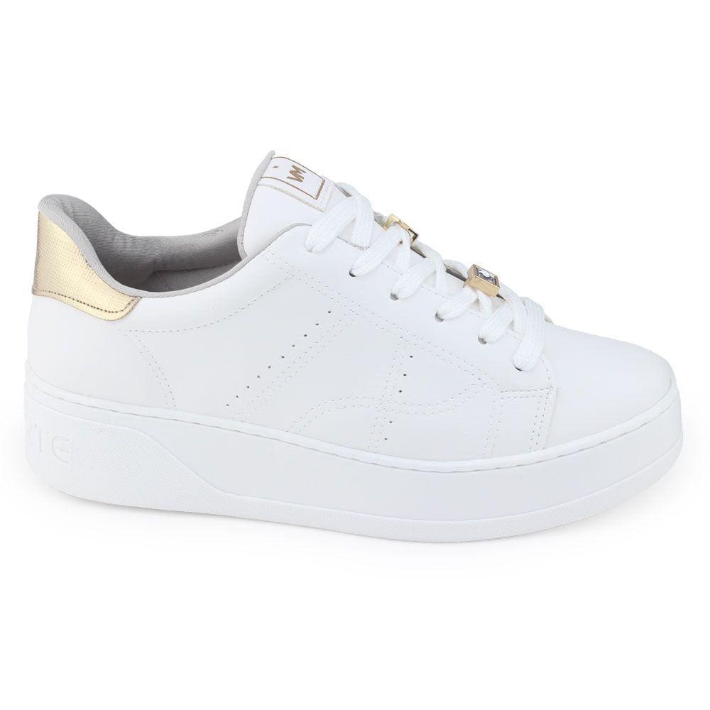 Tênis Feminino Via Marte Casual 23-13501 Cadarço Napa Dourad