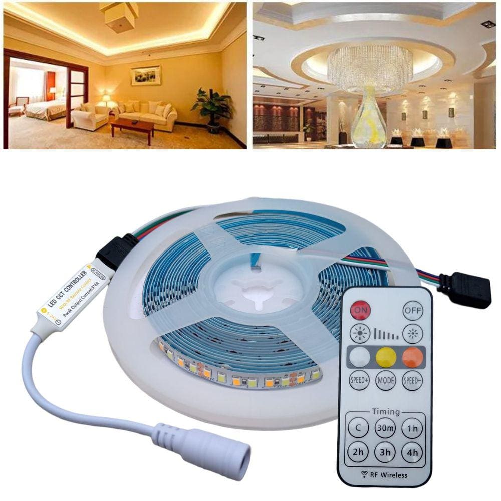 Fita De Led 3528 Com 3 Cores De Luz Iluminação (Frio, Quente e Morno) De 5M De 12V Com Controlador E Controle Remoto