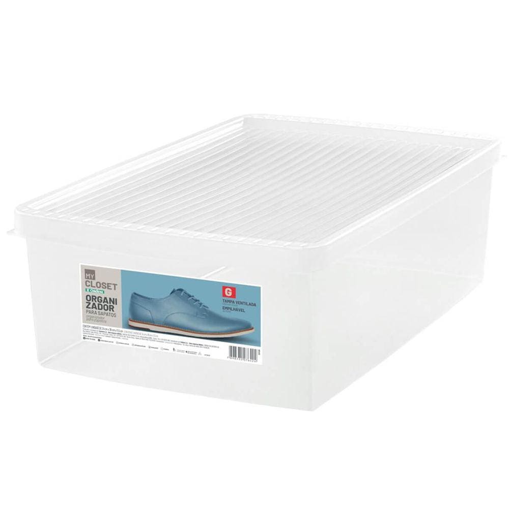Caixa de Sapato Transparente Empilhável Grande Ordene Organizadora 38 a 46 Plástico