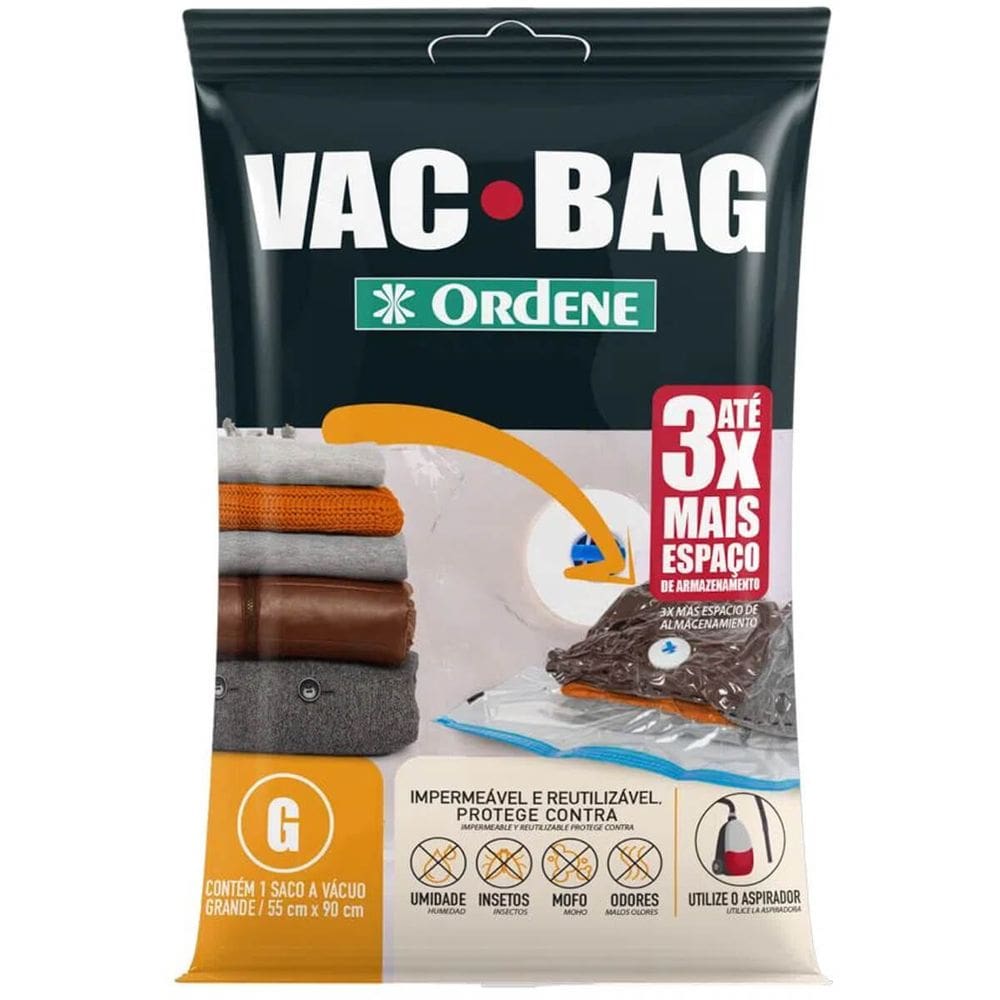 1 Saco a Vácuo para Roupas Vac Bag Grande 55x90cm Ordene Impermeável