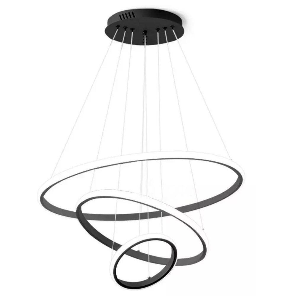 Lustre Pendente Luminaria 3 Aneis Arcos Perfil Luxo Infinito 48W Regulavel Decoraçao Sala Jantar Quarto Iluminaçao Casa Luz Led Iluminaçao Resistente