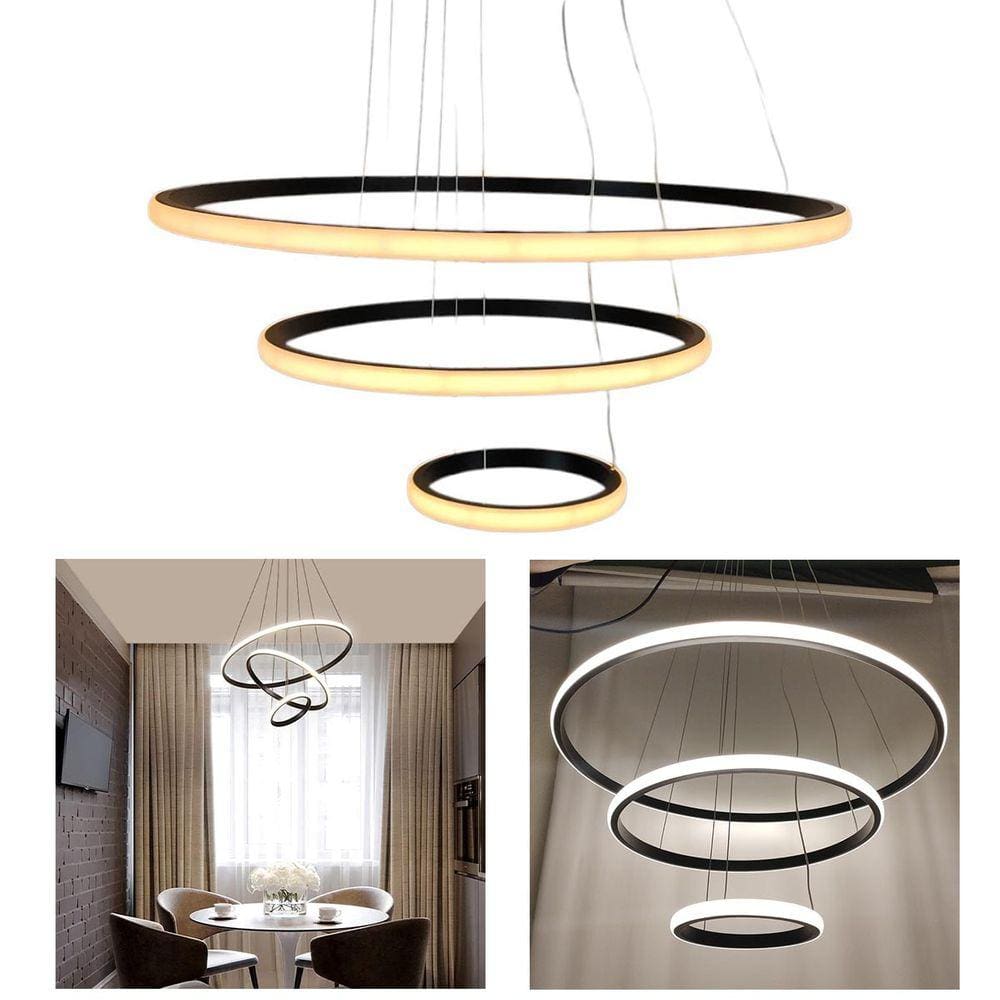 Lustre Pendente Luminaria Moderna 3 Em 1 Arcos Aneis Led Perfil Luxo Infinito Decoraçao Rustico Sala Estar Jantar Luz Iluminaçao Empresa Loja Casa