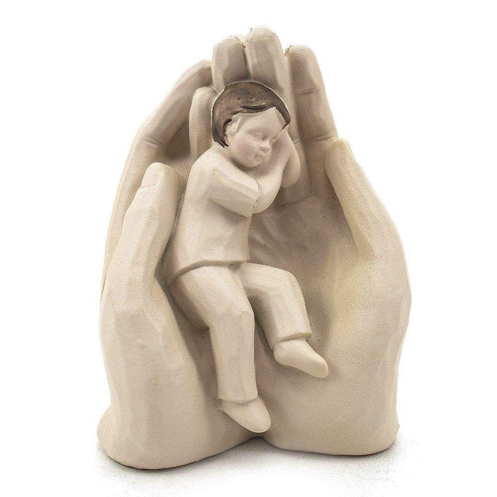 Imagem Anjo Da Guarda Palma Menino Resina 10 Cm