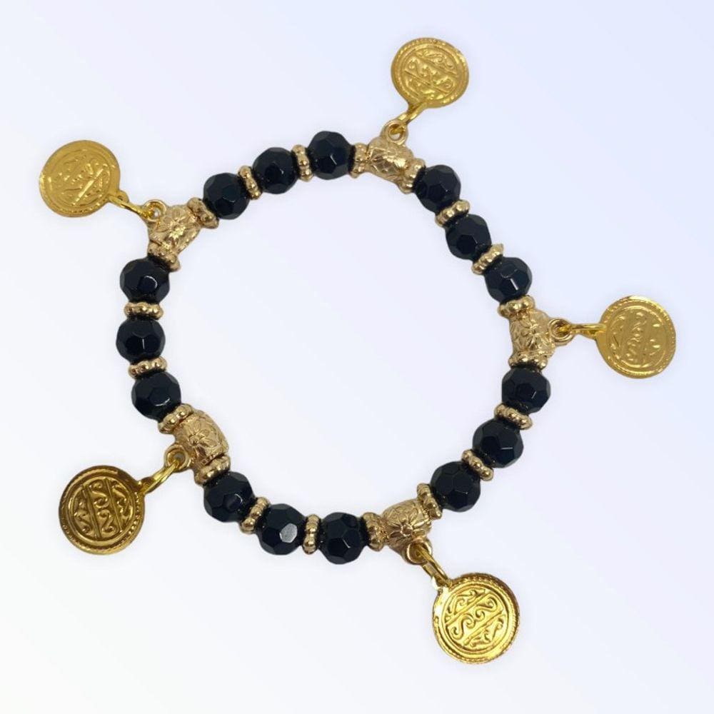 Pulseira Cigana Preta cristal e silicone com moedas