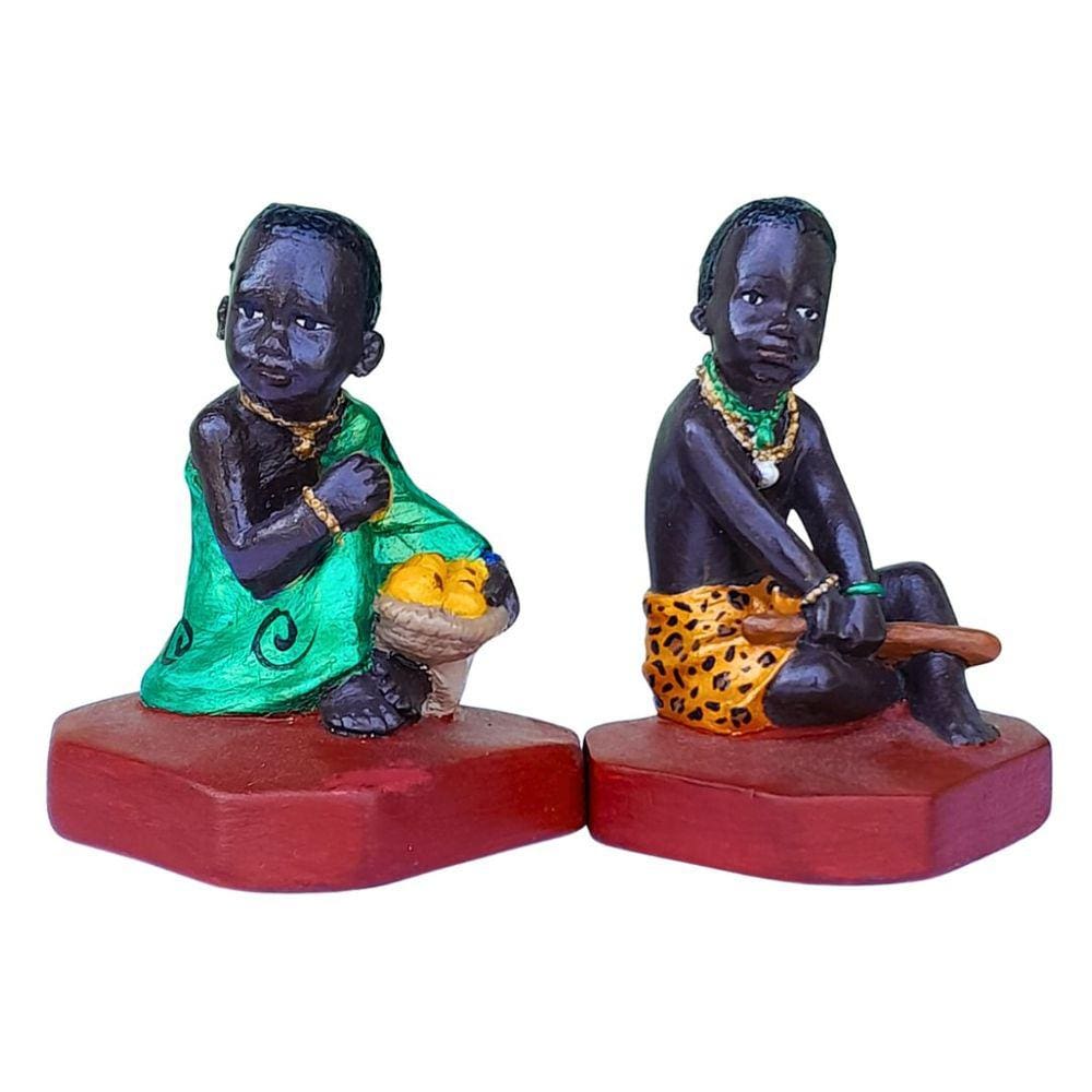 Enfeite Dupla Garotos Africanos | Escultura Gesso | Artesanato