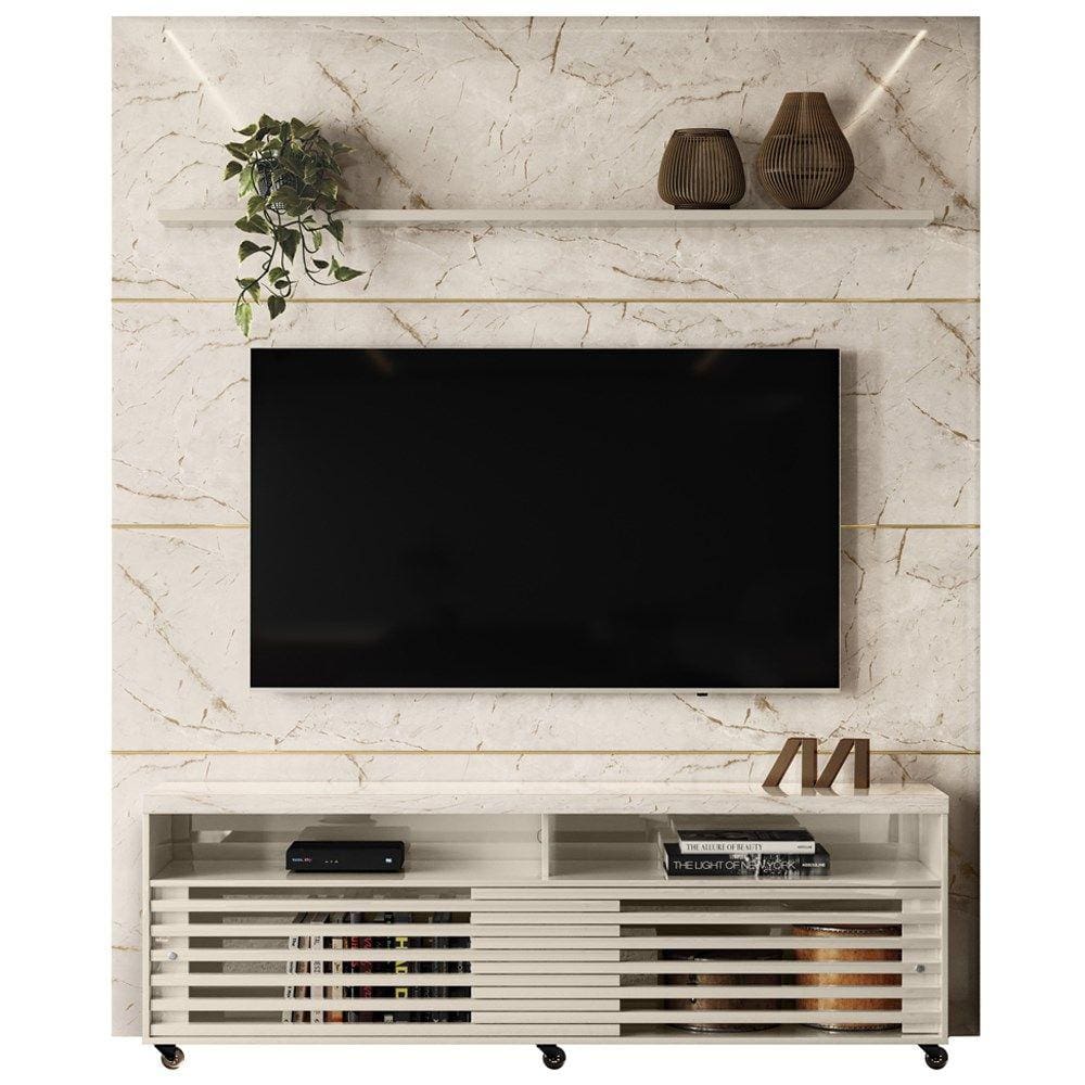 Composiçao Painel Rack Piso Teto TV 75 240x208cm 7171 Calacata Off White Madetec
