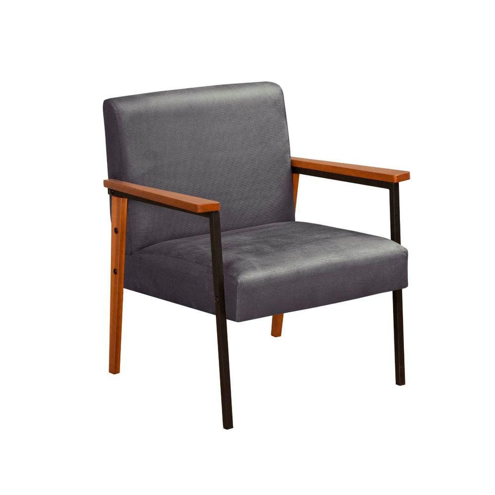 Poltrona Decorativa Fontana Metal Preto Madeira e Veludo