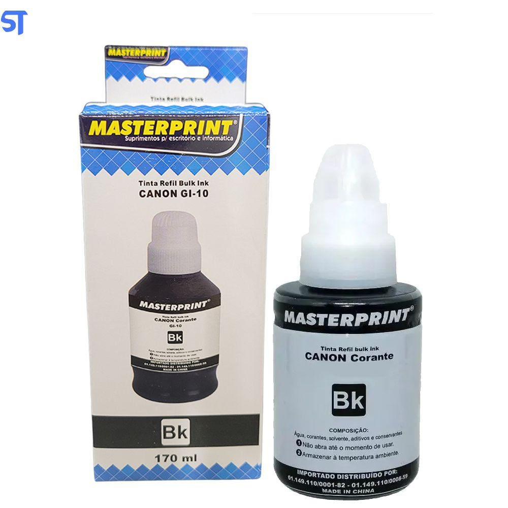 Refil de Tinta Compatível Canon Bulk Ink GI-10 Corante Preto BK 170ML MasterPrint