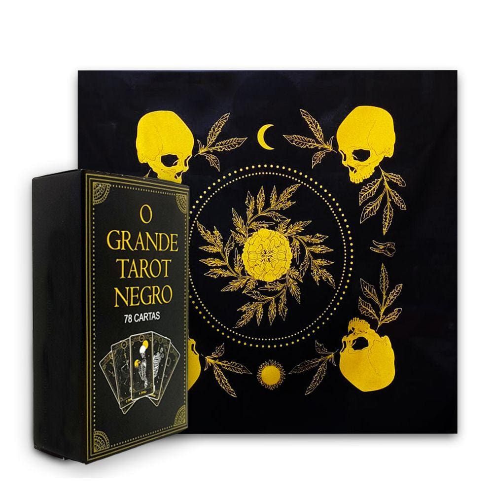 Kit Tarô Toalha Brilho Preto/Dourado e Grande Taro Negro