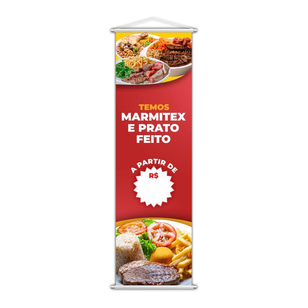 Banner Temos Marmitex e Prato Feito Comida Preço 100x30cm