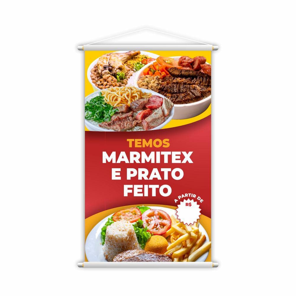 Banner Temos Marmitex e Prato Feito Comida Preço 80x50cm
