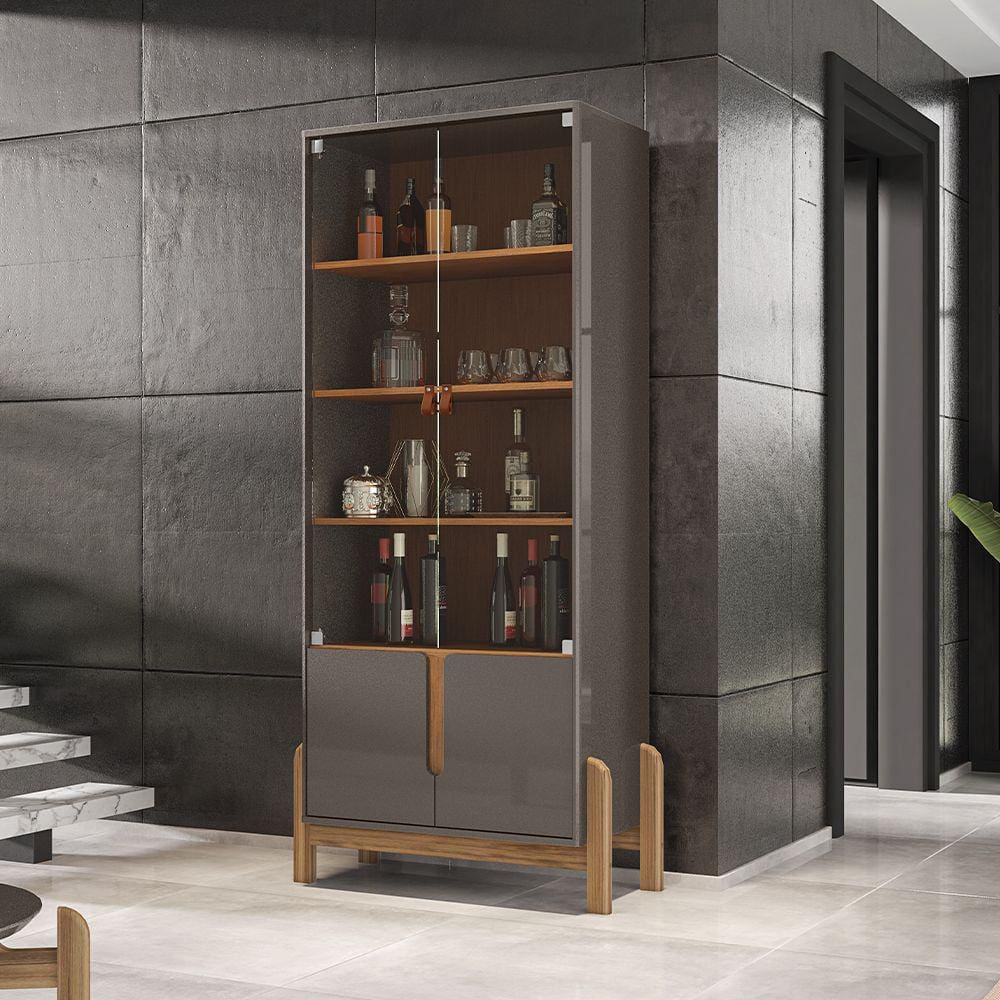 Cristaleira 02 Portas Lizz Cinza Pérola Cedro Casa D