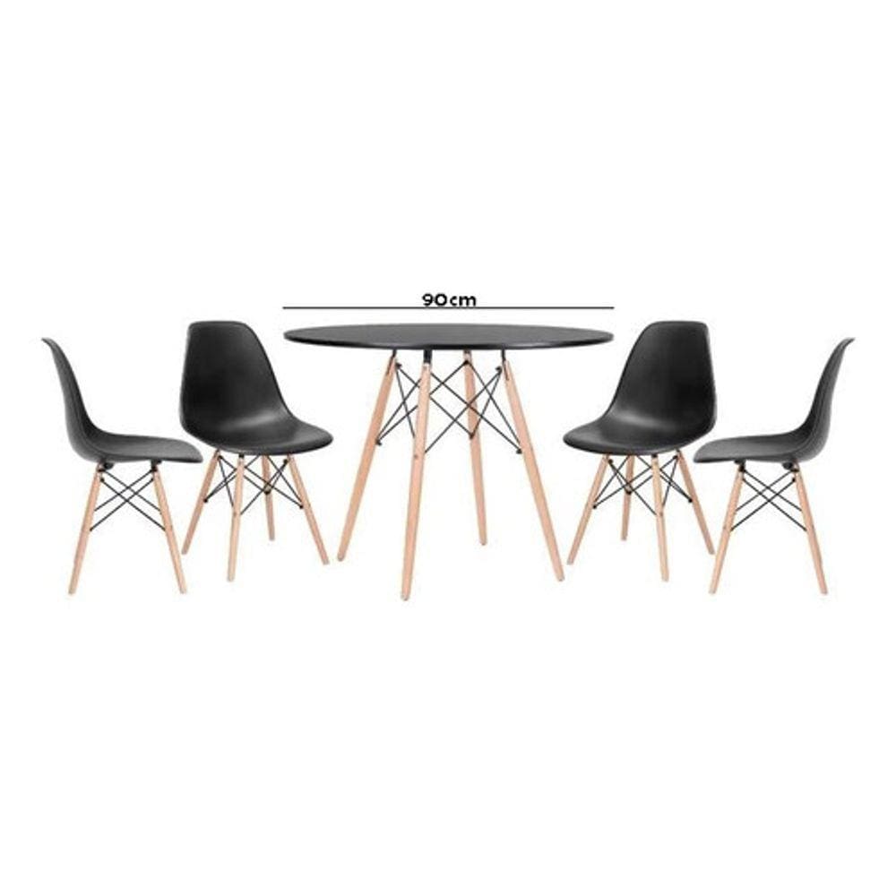 Conjunto Mesa Eiffel Redonda 90 Cm Preta + 04 Cadeiras Preto
