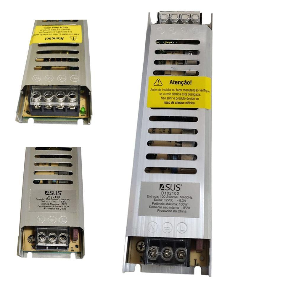 Fonte Driver 12V Chaveada 8,3A Perfil Fita de Led CFTV Camera Lustre Luminaria Multiuso Segurança Circuito Interno