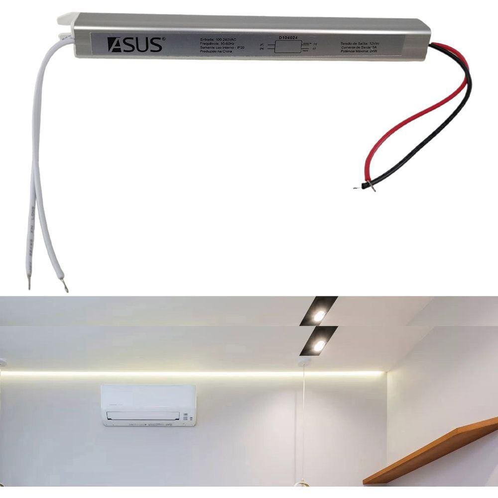 Fonte Slim Drive 24W Bivolt 12V 2A Perfil Fita Led IP20 Lustre Luminaria Iluminaçao