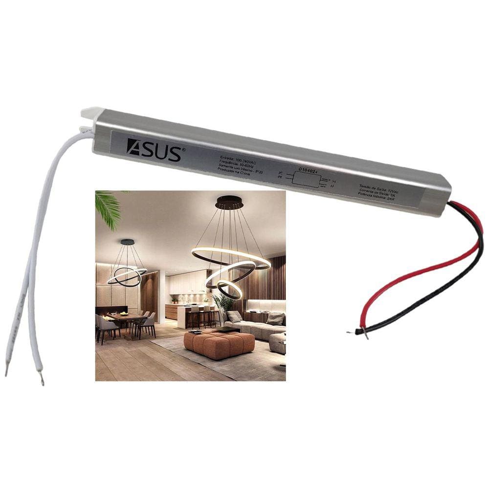 Fonte Slim Drive 24W 12V Bivolt 2A Perfil Fita Led Ip20 Lustre Luminaria