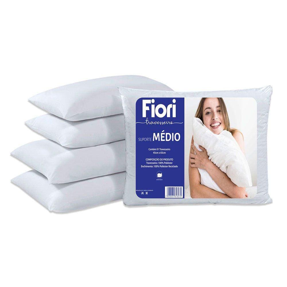 Travesseiro de Poliéster Fiori Suporte Médio 65cm x 45cm Antialèrgico